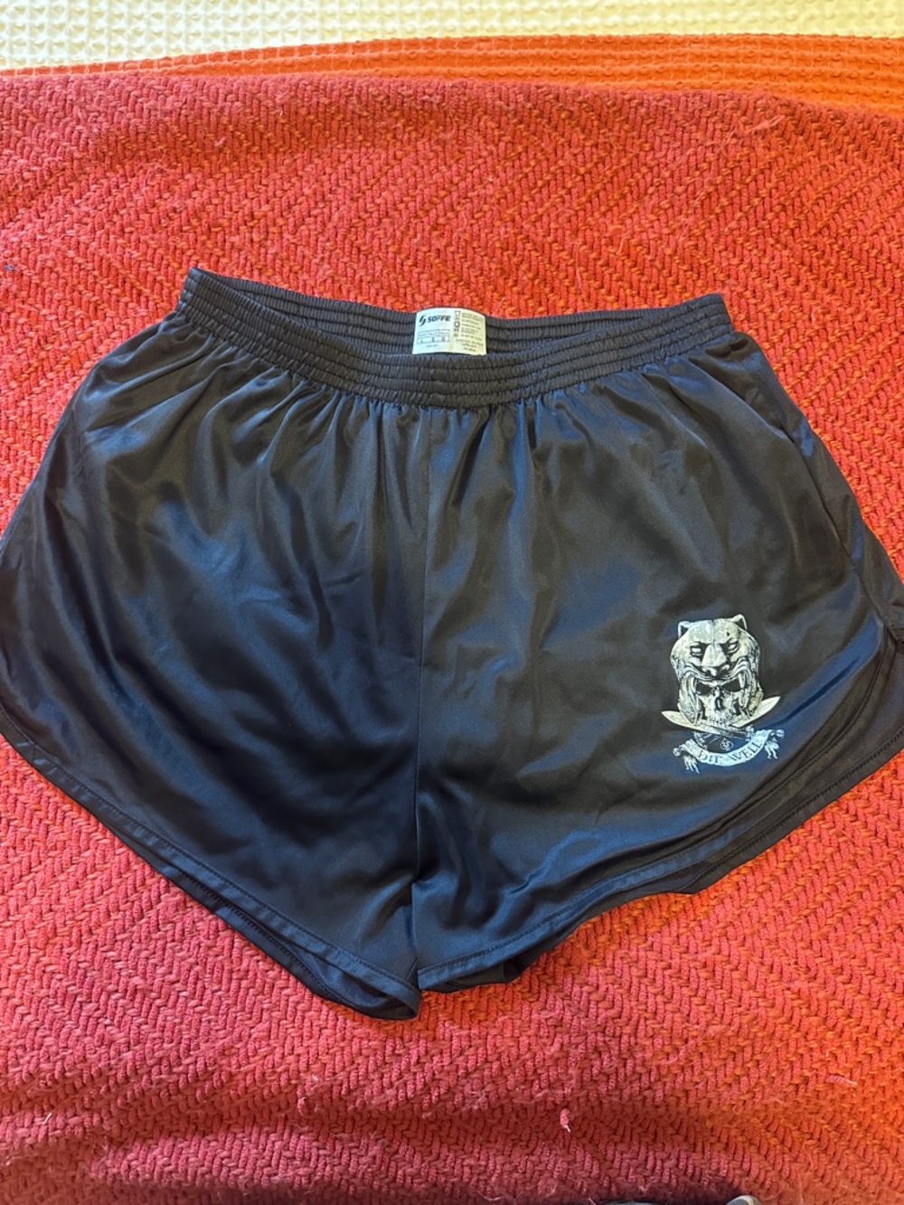 Black Men's Athletic Shorts with Embroidered Tiger Crest (silkies)